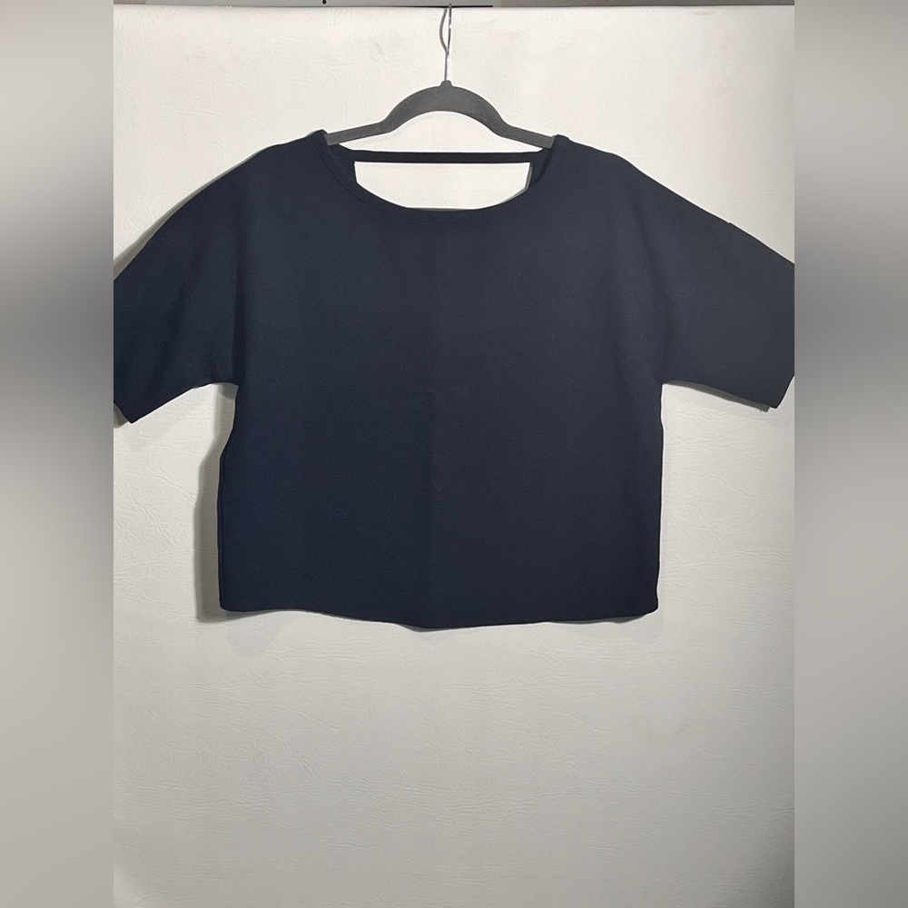 MNG Mango Boxy Tee Navy Blue V Back Opening Oversized XS